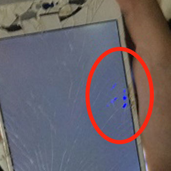 Blue or black stain that appears on screen